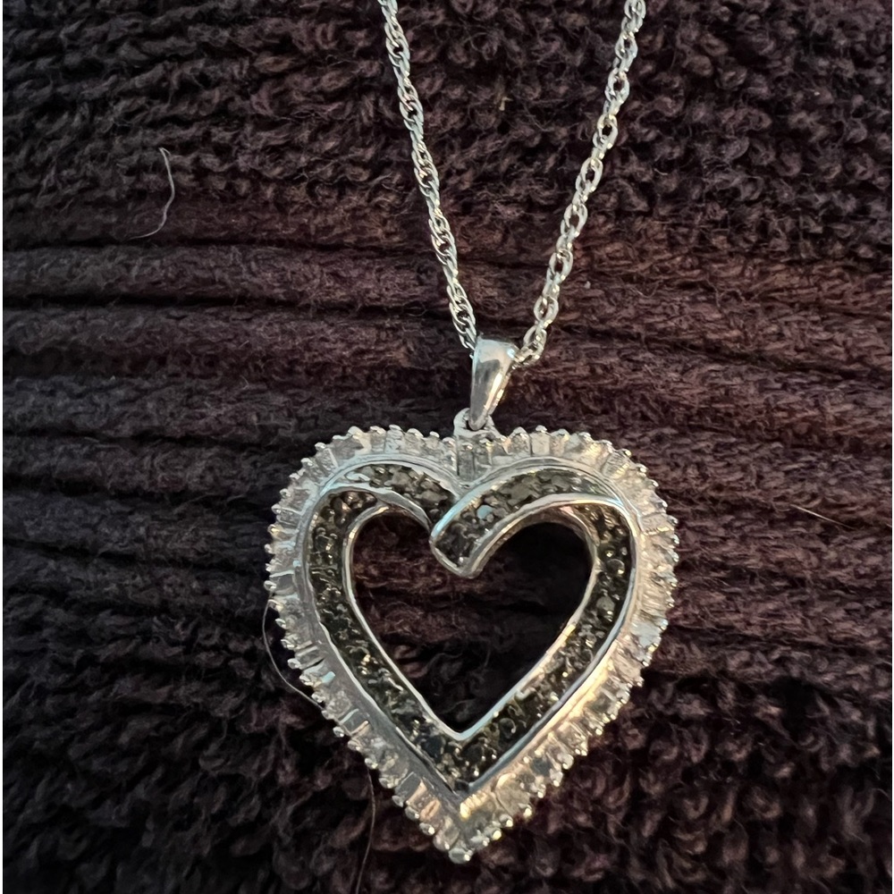 Sterling Silver Chain and Diamond Heart Pendant